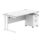 Double Upright Rectangular Desk with Arctic White top and white frame, featuring a mobile pedestal with 2 drawers.