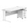 Double upright rectangular desk in Arctic White with a white frame and a 3-drawer mobile pedestal.