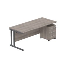 Double Upright Rectangular Desk + 3 Drawer Mobile Under Desk Pedestal (FSC)