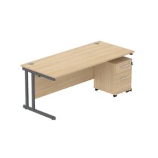 Double Upright Rectangular Desk + 2 Drawer Mobile Under Desk Pedestal (FSC)