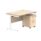 Single upright rectangular desk with Canadian Oak top, white frame, and a 2-drawer mobile pedestal on wheels.