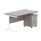 Single upright rectangular desk in Alaskan Grey Oak with a white frame, paired with a 2-drawer mobile pedestal.