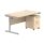 Single upright rectangular desk with Canadian oak top, silver frame, and 2-drawer mobile pedestal. Dimensions: 1400 x 800 mm.