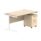Single upright rectangular desk in Canadian Oak with white frame, features a mobile pedestal with two drawers.