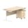 Single upright rectangular desk with Canadian Oak top, white frame, and a three-drawer mobile pedestal.