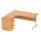 Single upright left hand radial desk in Norwegian Beech with silver legs, 1600 x 1200 mm, and 600 mm desk high pedestal.