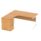 Single upright left hand radial desk with desk high pedestal, Norwegian Beech/White finish, 1600x1200mm, 600mm deep.
