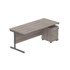 Single Upright Rectangular Desk + 2 Drawer Mobile Under Desk Pedestal (FSC)