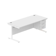 Office Rectangular Desk with Steel Single Upright Cantilever Legs + 3 Drawer Fixed Pedestal (FSC)