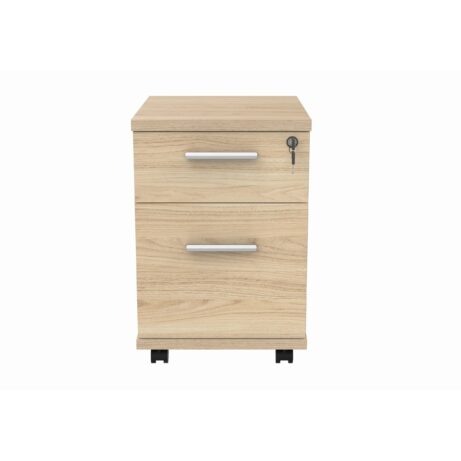 Mobile under desk storage unit in Canadian Oak, featuring 2 drawers and a lockable mechanism. FSC certified.