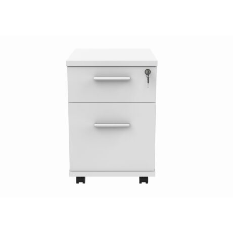 Mobile under desk storage unit in Arctic White, featuring 2 drawers and a key lock for security.