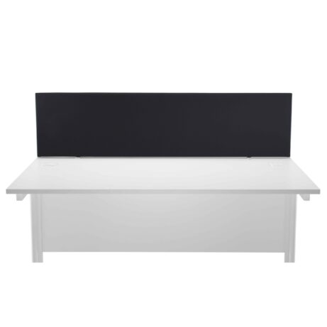 Straight Upholstered Desktop Screen, 1800mm, black colour, positioned above a white desk surface.