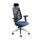 DUCE Executive Mesh Chair with headrest, high mesh back, blue seat, adjustable arms, and silver base on wheels.