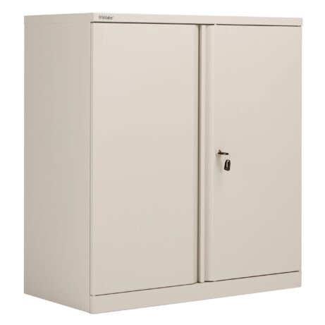 Bisley Essentials Steel Double Door Cupboard, 1015mm High, Goose Grey finish.