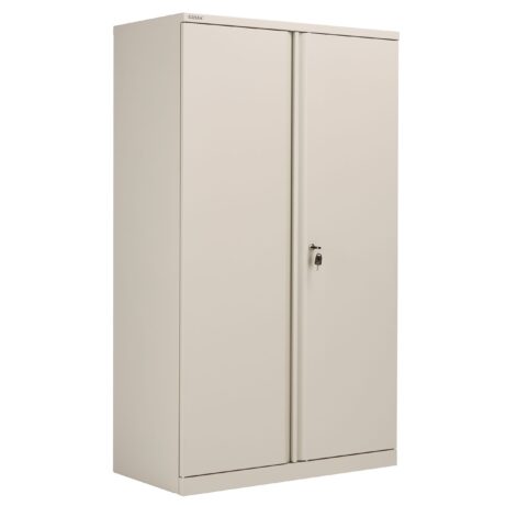 Bisley Essentials Steel Double Door Cupboard, 1585mm High, Goose Grey finish.