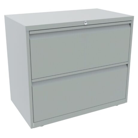 Bisley Essentials Steel 2 Drawer Side Filer in light grey with two spacious drawers and a lockable top.