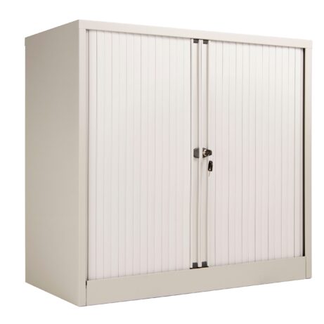 Bisley Essentials Steel Side Open Tambour, 1015mm high, matching shutter doors, carcass in Goose Grey.