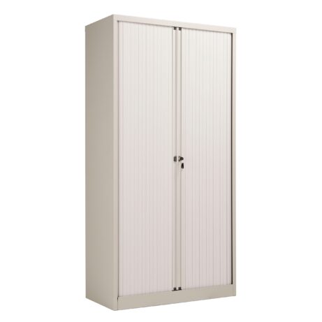 Bisley Essentials Steel Side Open Tambour, 1985mm high, matching shutter doors, goose grey carcass.