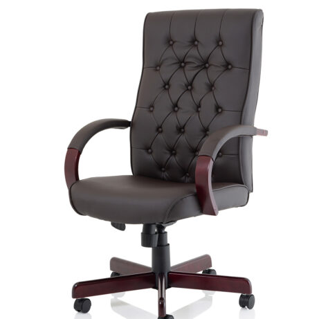 Chesterfield High Back Leather Executive Office Chair with Arms