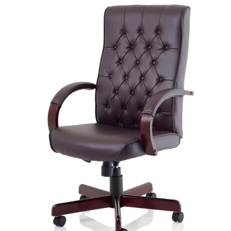Chesterfield High Back Leather Executive Office Chair with Arms
