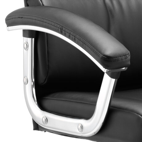Desire High Back Leather Executive Chair armrest in chrome finish with padded black leather upholstery.