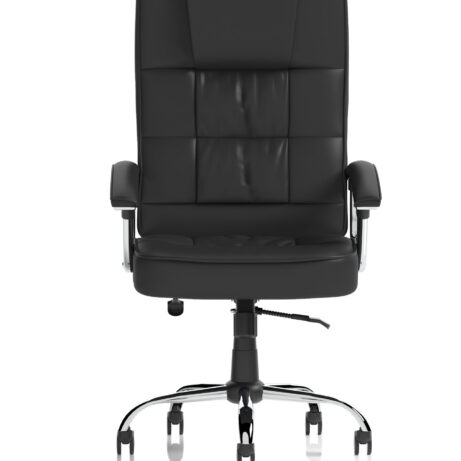 Moore Deluxe High Back Black Executive Office Chair with padded arms and chrome base, designed for comfort during long hours.