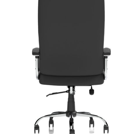 Moore Deluxe High Back Black Executive Office Chair with Arms on a chrome base, designed for comfort with padded arms.