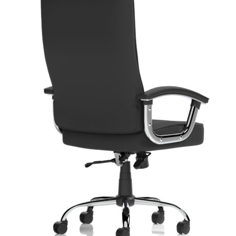 Moore Deluxe High Back Black Executive Office Chair with Arms, chrome base, designed for comfort and support.