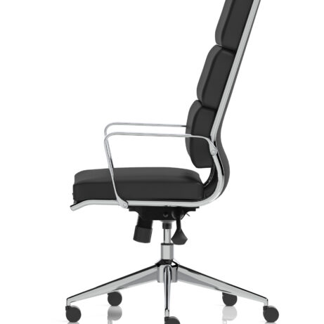 Savoy High Back Executive Black Leather Office Chair with polished chrome arms and a sleek, contemporary design.