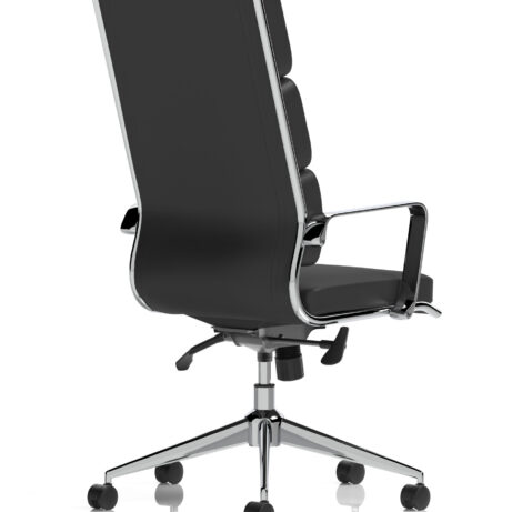 Savoy High Back Executive Chair in black leather with polished chrome arms, designed for comfort and a professional look.