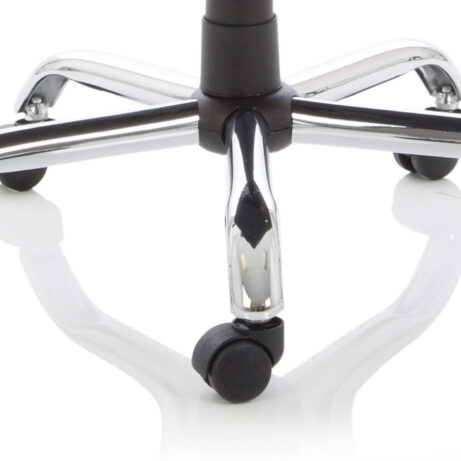 Chrome five-star base with rolling casters for Texas High Back Heavy Duty Executive Black Leather Office Chair.