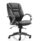 Galloway High Back Executive Office Chair with arms, featuring black leather upholstery and a polished base.