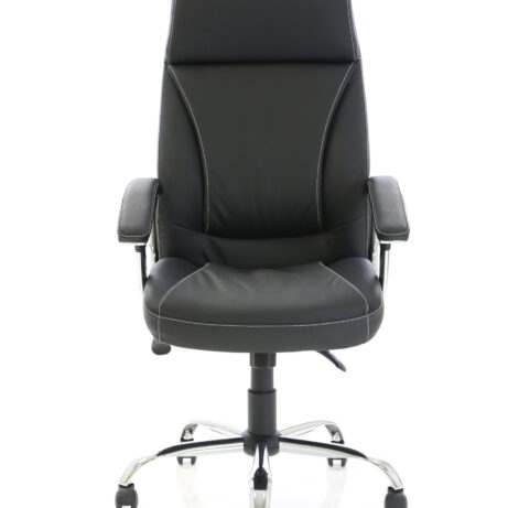 Penza High Back Executive Leather Office Chair in black with chrome five-star base and smooth-rolling casters.