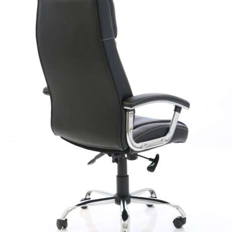Penza High Back Executive Leather Office Chair with Arms, black leather, chrome base, ergonomic design with cushioned seating.