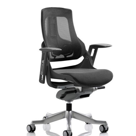 Zure High Back Black Shell Executive Office Chair with mesh back, integrated headrest, and ergonomic arm support.