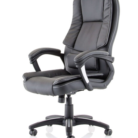 Dakota High Back Black Leather Executive Office Chair with arms, designed for comfort and durability in office settings.