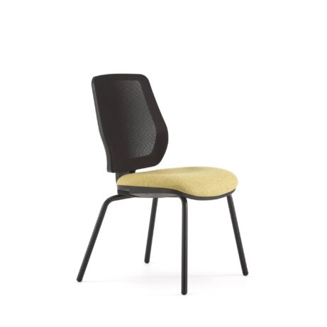 Eclipse Meet chair with a breathable mesh back, black frame, and yellow upholstered seat, ideal for meeting spaces.