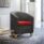 Compact FLITE tub chair with a gray upholstery and red cushion, featuring wooden feet, ideal for reception and breakout areas.