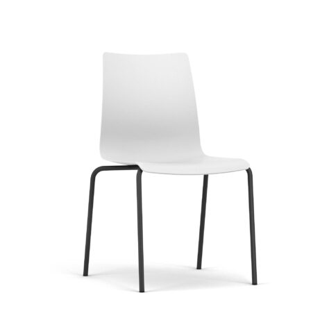 FJORD Chair in white polypropylene with black metal frame, designed for cafés and office seating. Seat height 450mm.