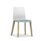 FJORD Chair with a white polypropylene shell and light blue seat, featuring wooden four-leg frame. Ideal for café and office settings.