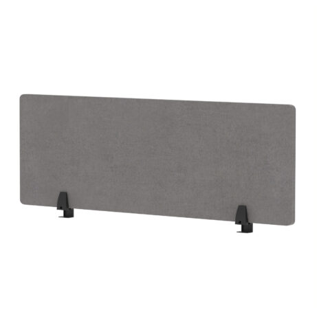 Air Desktop Screen, 400mm high, 1200mm wide, in grey with black supports.