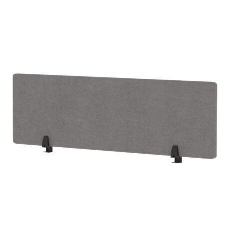 Grey Air Desktop Screen, 400mm high and 1400mm wide, with black supports.