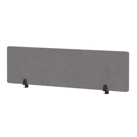 Air Desktop Screen, 400mm high, 1600mm wide, grey fabric finish with black support brackets.