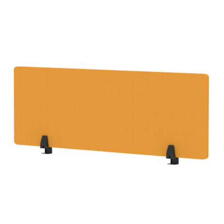 Air Desktop Screen in Bespoke Senna Yellow Fabric, 400mm high, 1200mm wide with black supports.