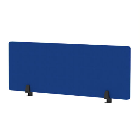 Air Desktop Screen in Bespoke Stevia Blue Fabric, 400mm high, 1200mm wide, featuring black support feet.