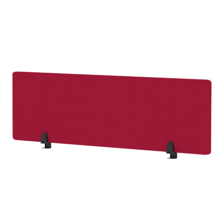 Desktop screen 400mm high, 1400mm wide, in bespoke Bergamot Cherry fabric with black supports.
