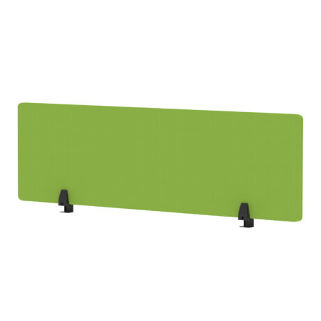 Bespoke Myrrh Green fabric Air Desktop Screen, 400mm high, 1400mm wide with black supports.