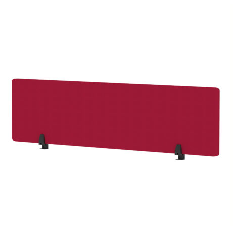Air Desktop Screen, 400mm high, 1600mm wide, in Bespoke Bergamot Cherry fabric with black legs.