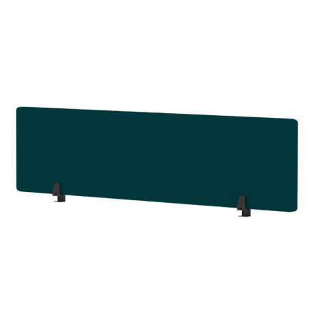 Air Desktop Screen, 400mm high, 1600mm wide, in bespoke Maringa Teal fabric with black brackets.