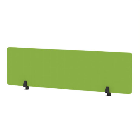 Bespoke Myrrh Green fabric Air Desktop Screen, 400mm high and 1600mm wide, featuring black supports.